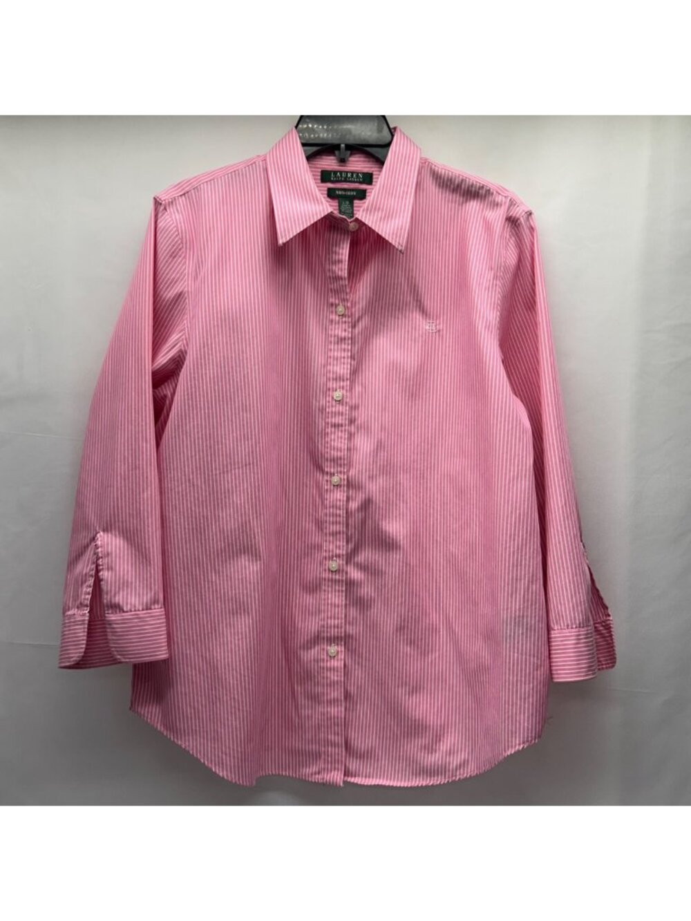 Lauren Ralph Lauren Women's Non-Iron Pink & White Striped Button-Down Shirt Size